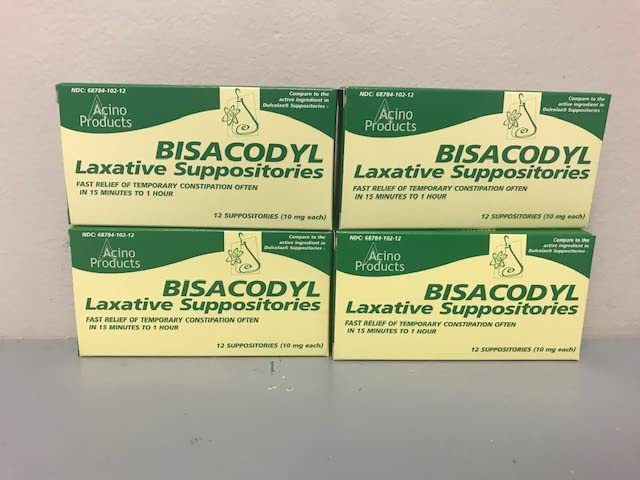 Bisacodyl 10 mg Suppositories, 12's x 4