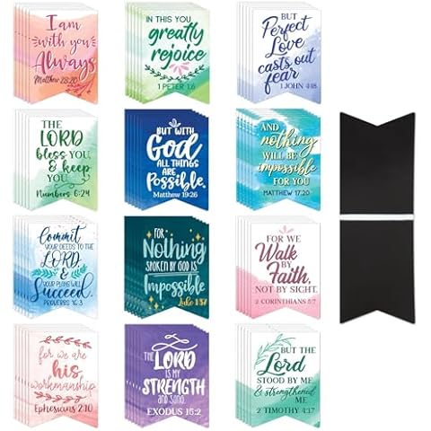 Faithful Finds 72 Pieces Christian Magnetic Bookmarks for Women, Small Religious Scripture Bible Verse Magnets, 12 Watercolor Designs (1 x 1 in) - Magnetic Scripture Bookmarks - Christian Bookmarks Cover