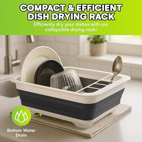 BEAST COOLER ACCESSORIES Collapsible Dish Drying Rack - Durable 4-Compartment Utensil Drainer for Kitchen, RV Camping Essentials - Compact Dinnerware Organizer, Sink Dish Storage, Gray - 4.9"x14"x12" - Image 3
