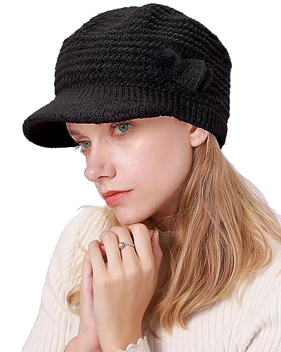CheChury Sombrero Invierno Gorros de Punto Gorras Mujeres Crochet Suave Sombreros de Esqui Boina de Punto con Visera Elegante Sombrero de Punto Mujer Vintage Lana Sombreros Francés Gorro Polar Cálido