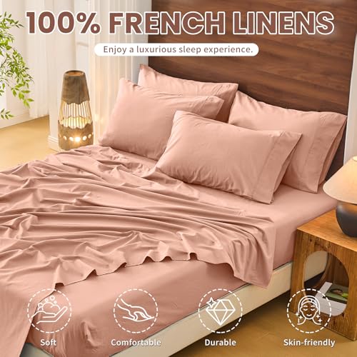 Image of Bedlifes 100% French Linen King Bed Sheet Set - 16 inch Deep Pocket, 4-Piece | Soft & Durable, Breathable & Cooling, Pure Flax Linen, OEKO-TEX Certified, Moisture-Wicking, Easy Care, Machine Washable