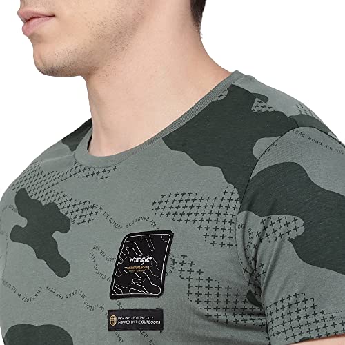Image of Wrangler Men Olive Printed Regular Fit T-Shirt