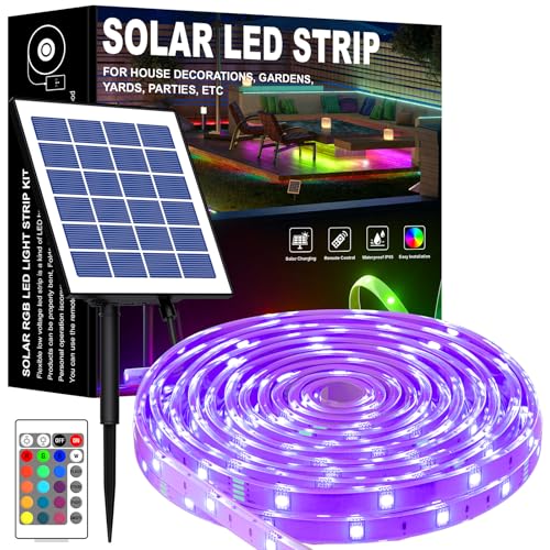 Image of MIHEAL Solar LED Strip Outdoor, 32.8ft SMD 3535 LED Lights, Solar Powered RGB Colour Changing LED Strip, IP67 Waterproof Decorative Fairy Lights for Yard Trees Garden
