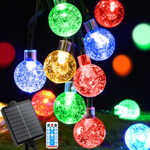 AUAUY 11m/36ft Luces Solares Exterior, 60 LED 8 Modos Guirnalda Luces Interior y Exterior, Impermeables Luces Exterior Solar, Bombillas Solares Parpadeantes para JardíN, Patio, Cenador (Color)