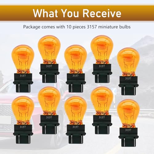 Gseigvee Pack-10 Car Brake Light, 3157 Vehicle Turn Signal Bulb, 12V 21/5W Dual Contact Automobile Lighting Accessories, Universal for Most Cars, Trucks and Vans (Amber)