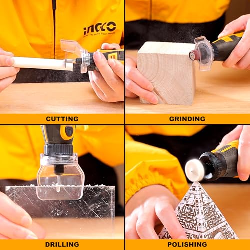 Image of INGCO 8V Cordless Grinder, 5000-28000rpm Variable Speed with 3.2mm Collet, 67Pcs Accessories & Safe Guard - USB-C Charging (Cable Sold Separately)