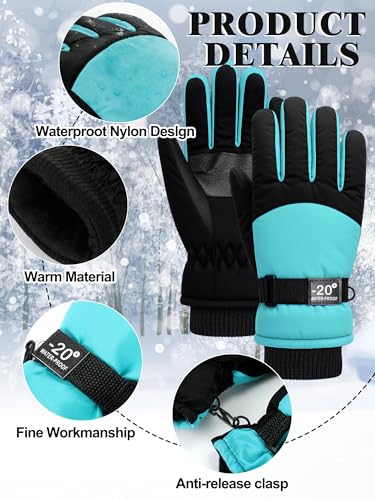 Image of Geyoga Kids Waterproof Winter Snow Ski Gloves for Boy Girl Outdoor Warm Thickening Snowboard Gloves