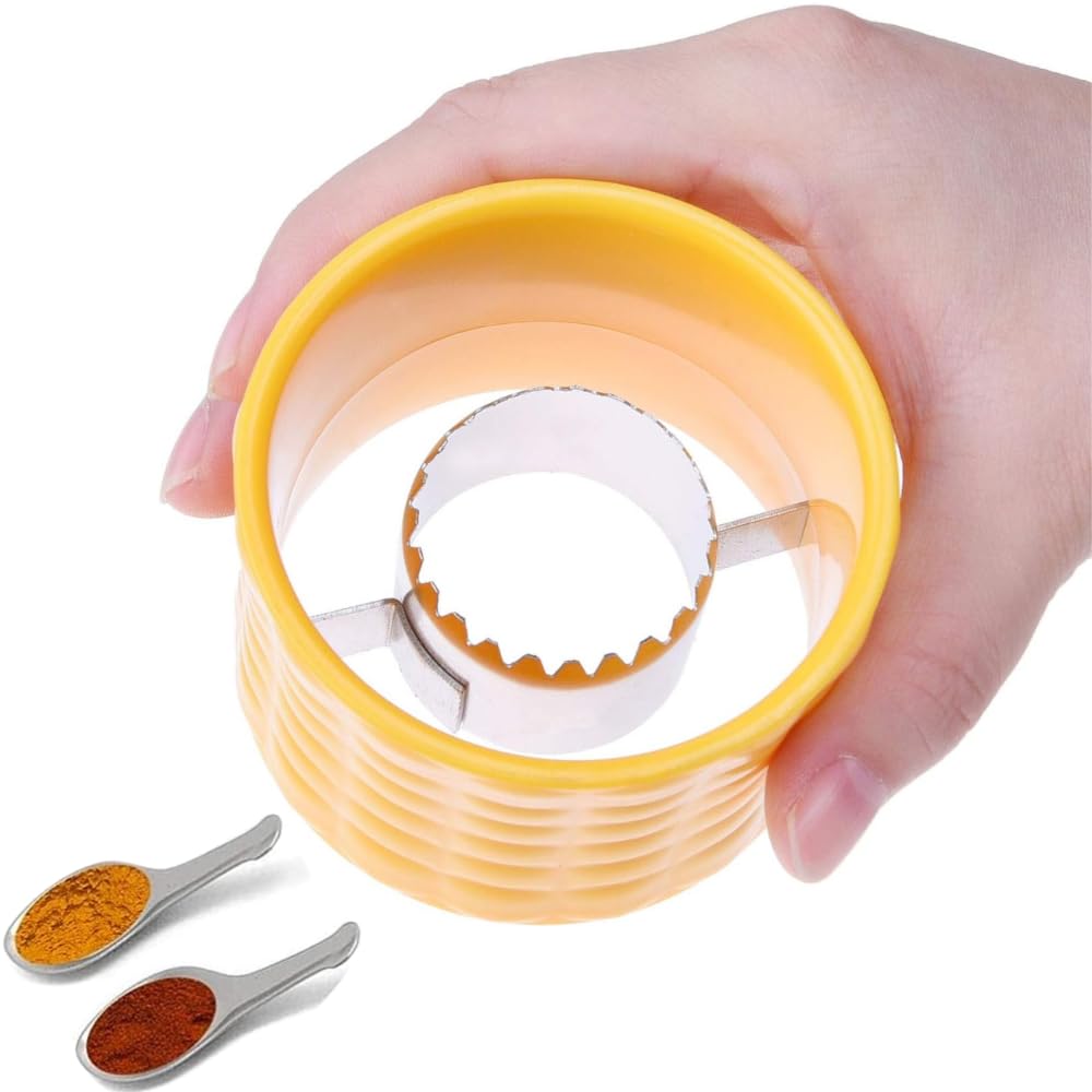 Corn Cutter with 2 Masala Spoons, Manual Portable Mini Circular Corn Cob Stripper Peeler, Stripping Kernels Remover with Stainless Steel Blades and Hand Protector(Multicolor) Made in India