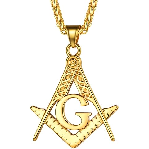 FaithHeart Masonic Necklace for Men, Freemason Compass Symbol 18K Gold Plated/Stainless Steel Free and Accepted Masons Pendant Jewelry with Gift Box