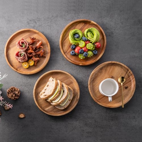 Image of BF BILL.F SINCE 1983 Wooden Plates Round Dinner Plates 8 Inch Acacia Wood Serving Tray Wooden Serving Platters for Home Decor, Food, Vegetables, Fruit, Charcuterie, Appetizer Serving Tray (Set of 4)