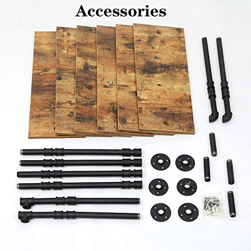 Eigramset Ziothum 6-Tier Industrial Pipe Shelves Shelf Shelving Rustic Wood Metal Wrought Iron Ladder Bookcase Bookshelf Wall Mounted Mount Diy Loft Vintage Floating Hanging Storage Display  thumb #6