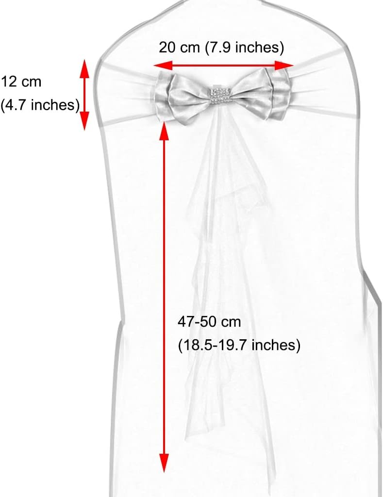 Chair Frames for Parties 10 – 50 Pieces Elegant Bow with Knot Rhinestone Mesh Chair Decoration Bows Elastic Ribbon for Wedding Celebration (Colour: D Dimensions: 20 cm 10) (L 20 cm x 50 cm)