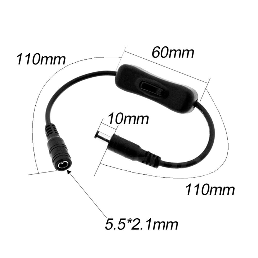 Cavo Interruttore A Bilico On/Off DC 12V | Connettore Maschio-Femmina 5.5x2.1mm Per Strisce LED Alimentatori Luci 5-24V