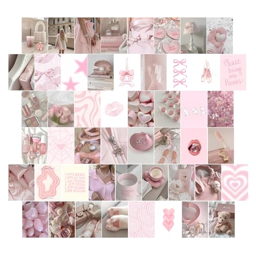TRAMIN Coquette Room Decor Kit - 50 Pcs Pink Vintage Wall Collage & Posters for Girl Bedroom Decorations