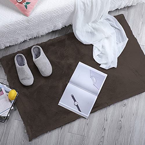Image of Luxe Home Rabbit Fur Soild Bath Mat Super Soft, Anti-Slip, Washable, Rectangle, for Bathroom Door Mate, Bedroom Door Mats (Cocoa, 45x75 cm)