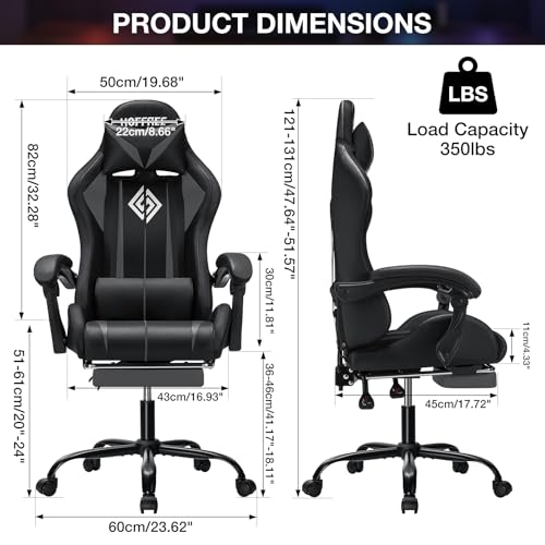 Image of Gaming Chair Massage with LED RGB Lights and Footrest Ergonomic Computer Chair High Back Video Game Chair with Adjustable Lumbar Support Linkage Armrest Grey and Black
