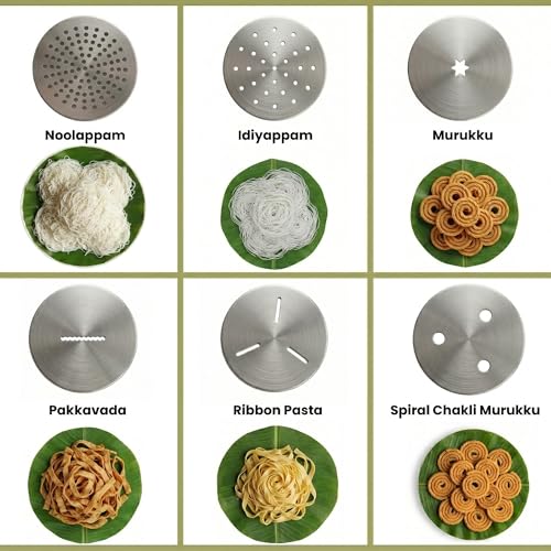 Image of EKIY Electric 24 Mould Stainless Steel Idiyappam,Noolappam,Cakes,Muruke,Pakkavada,Noodles,Pasta Maker Machine |50 Times for Full Charge| 1500Mah Type-C Cordless | Automatic Portable (24 Mould Blue)