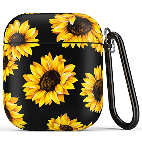 Airpod Case,Flexible Silicone Cover Cases for Airpods 1st/2nd with Cute Sunflowers Floral Design