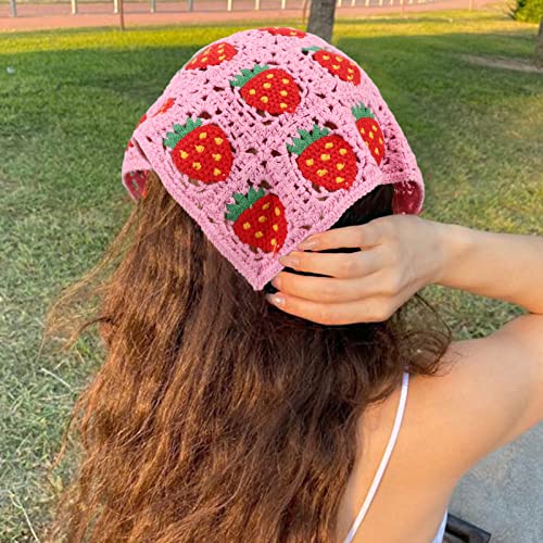 Image of DRESHOW Floral Crochet Hair Bandana Tie Knotted Headscarf Vintage Headband Knitted Head Kerchief for Women Girls