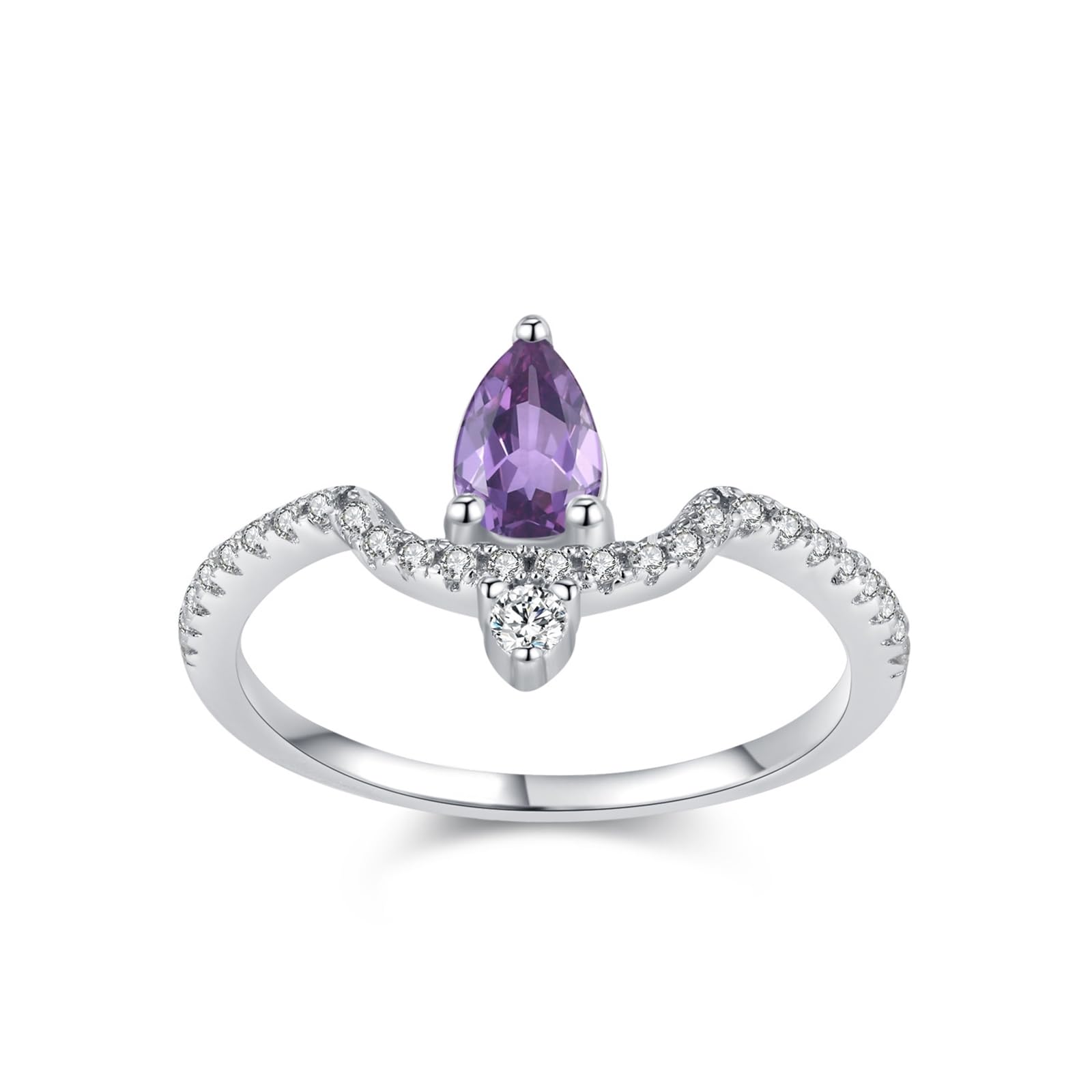Anillo de oro para mujer, anillo de boda de oro auténtico, elegante con amatista de 0,3 quilates, oro blanco, alianza de boda para mujeres