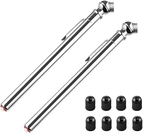 CZC AUTO Medidor de presión de neumáticos, calibre de aire mecánico resistente, vástago inoxidable, mandril único con clip de bolsillo para camión,