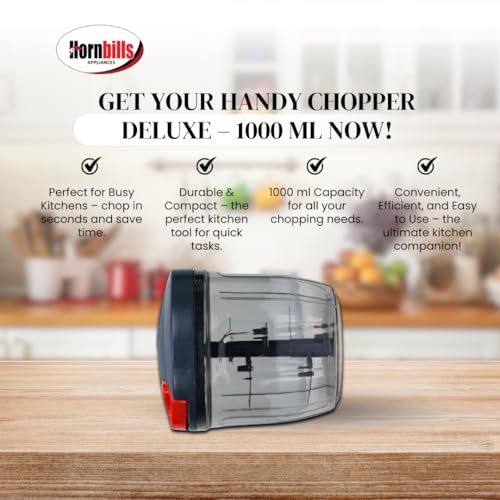 Image of Hornbills Vegetable Manual Chopper with 5 Blades 1000ml Kitchen Multi Blade Food Chopper for Vegetables Onion Garlic Hand Chopper Stainless Steel Blade Compact Vegetable Portable Mini Chopper | Red