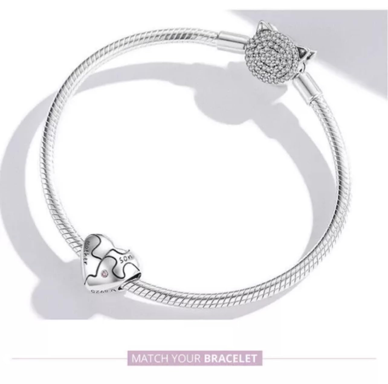 Ciondolo madre figlio perlina puzzle mamma autentico argento sterling 925 compatibile bracciale
