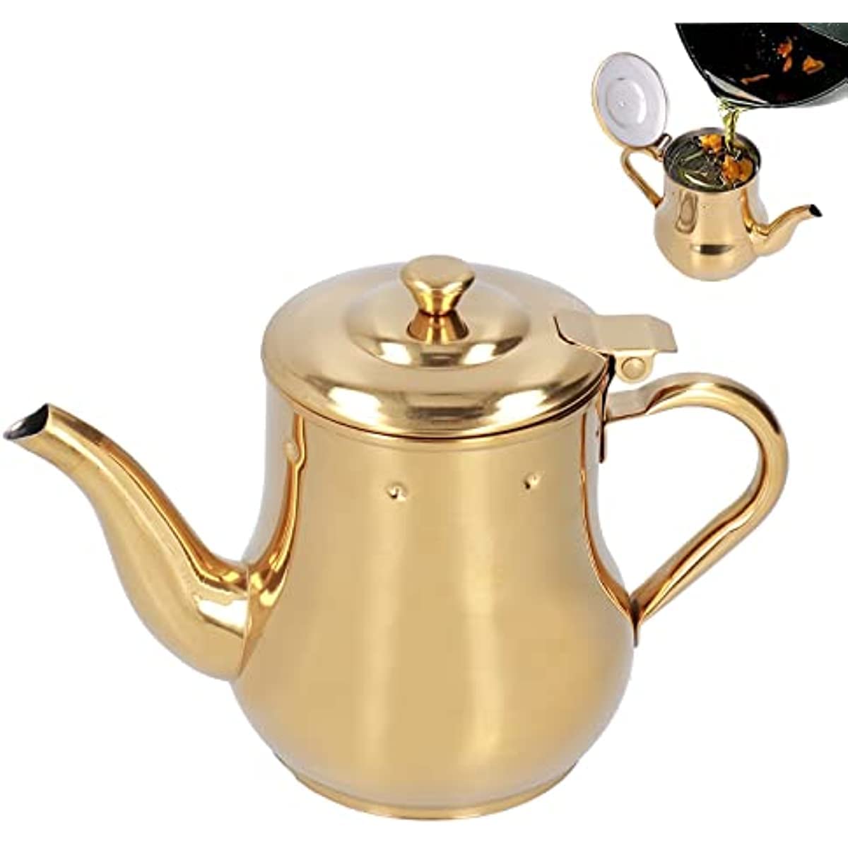 Oil Dispensing Bottles, Stainless Steel Oil Pot with Filter, Olive Oil Can Storage Container for Oil, Vinegar, Soy Sauce Drip-Free Pouring for Kitchen Cooking and BBQ(Gold)