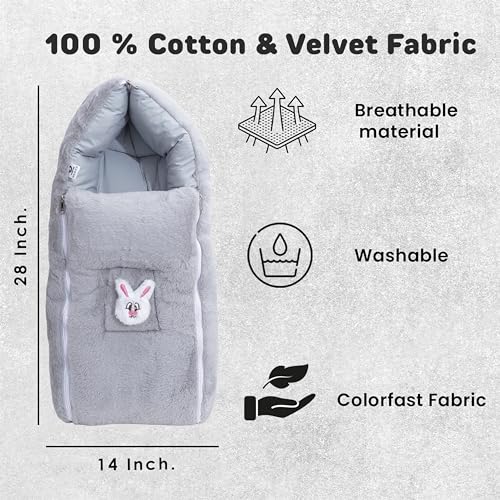 Image of VoiDrop Baby Carry Bed Cum Sleeping Bag 2 in 1 for New Born Babies (0-12 Months) Baby Fur Material Portable Travelling Bed for Infants (Velvet-Grey)