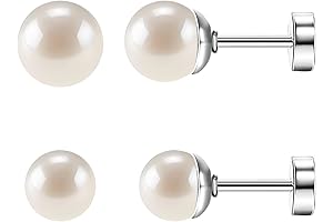 SmileBelle 2pairs Titanium Flat Back Pearl Earrings for Women