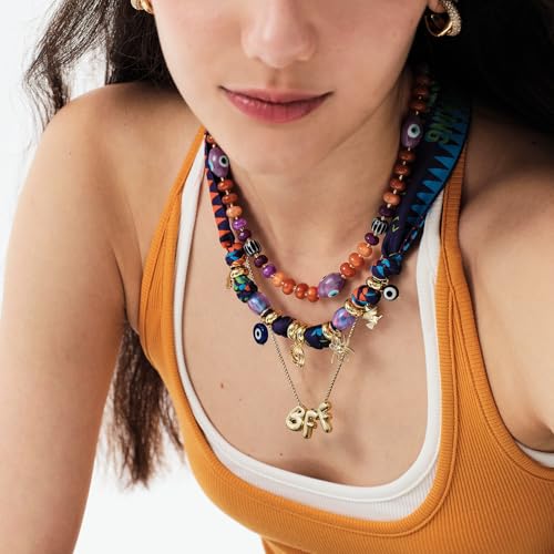 KissYan Halloween Beaded Necklace, Evil Eye Pumpkin Natural Gemstone Choker for Women, Costume Cosplay Party Favors Dress Up Accessories Handmade Jewelry Gifts2