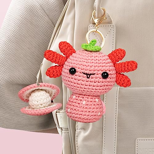 Mewaii Crochet Kit for Beginners Level 2 with 40% Extra Eco-Friendly Pre-Started Easy Yarn, Step-by-Step Video Tutorials for Adults and Kids (Mushroom Axolotl) - Thumbnail 6
