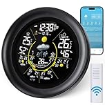 Yaskyly Stations météo WiFi avec capteur extérieur, moniteur d'humidité sans fil avec pression d'air, pluie, indice UV, prévisions météo sur 5 jours, PM2,5/AQI, lever du soleil/coucher du soleil, date