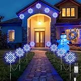 Brightown Large Snowflake Pathway Lights,10-Pack 34" Outdoor Snowflake Christmas Lights Decor for Yard, 8 Modes Sidewalk Marker Stake for Driveway Walkway, IP44 Waterproof,Blue and White