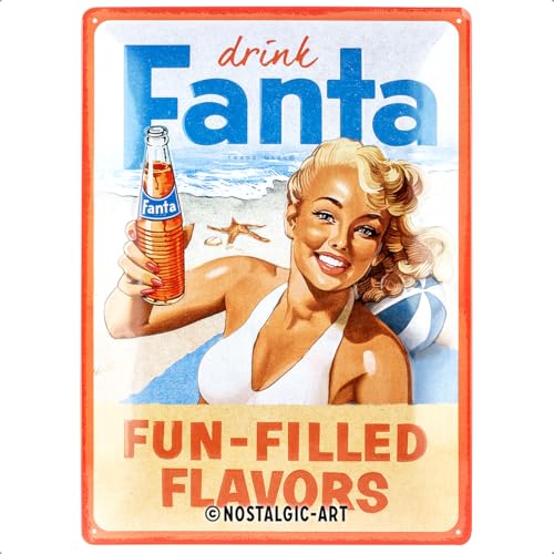 Nostalgic-Art Retro tabliczka z blachy, 30 x 40 cm, Fanta – Beach Girl – Pomysł na prezent dla miłośników barów, Official License Product (OLP), z metalu, Styl vintage