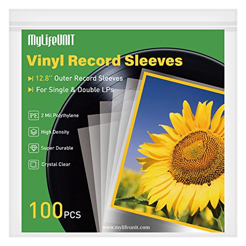 MyLifeUNIT Vinyl-Schallplattenhüllen, 6 mm dicke Schallplattenhüllen außen für Einzel- und Doppel-LP-Albumhüllen, 32,5 x 32,5 cm, 100 Stück Cover