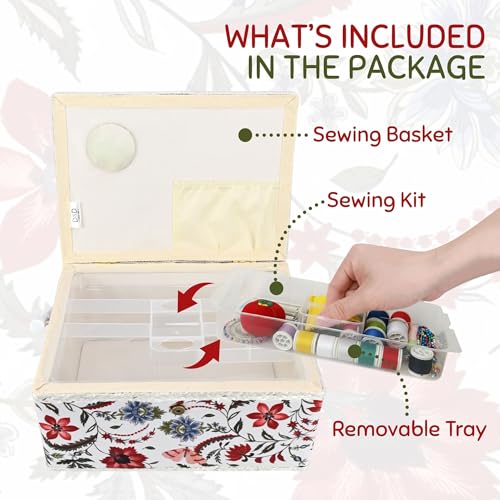 image for Comfecto Sewing Basket Large with Complete Sew Accessories and Removab