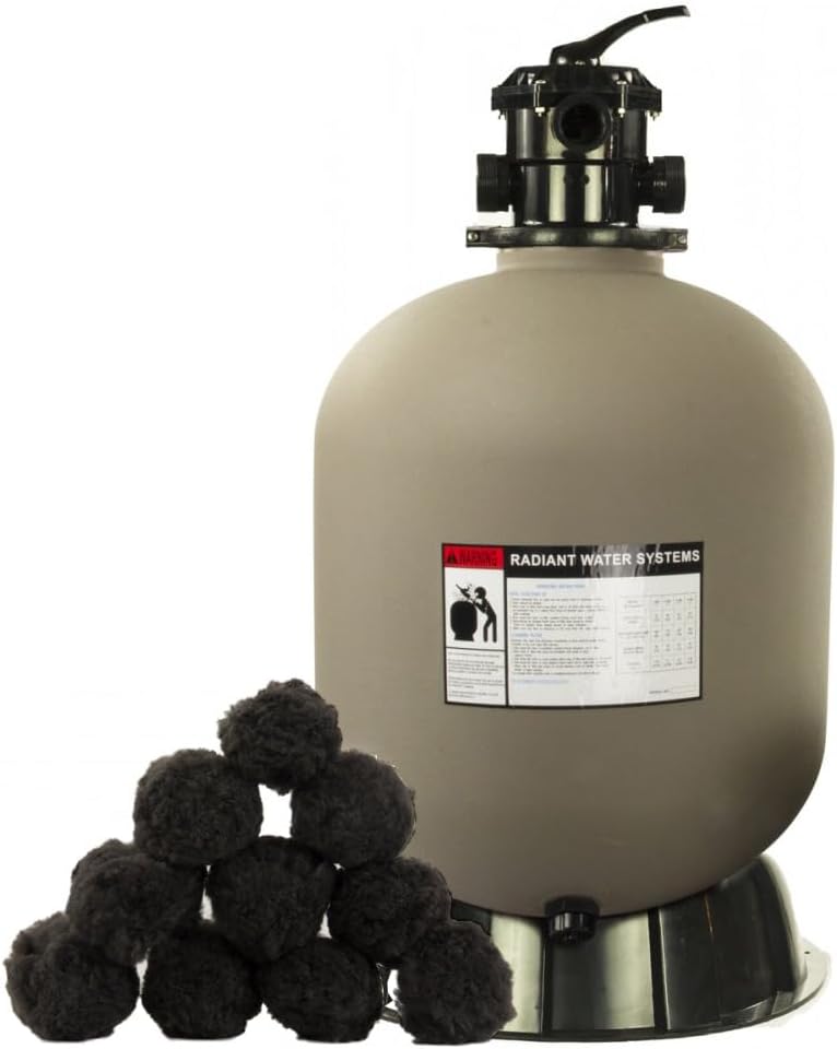 Rx Clear Radiant 24" Sand Filter w/Black Luster Balls (6 Boxes) | for Inground Swimming Pools up to 33,000 Gal. | Flow Rate: 50 GPM | 1.5" Connectors | 300 lbs. Sand Capacity | Blow Molded Tank