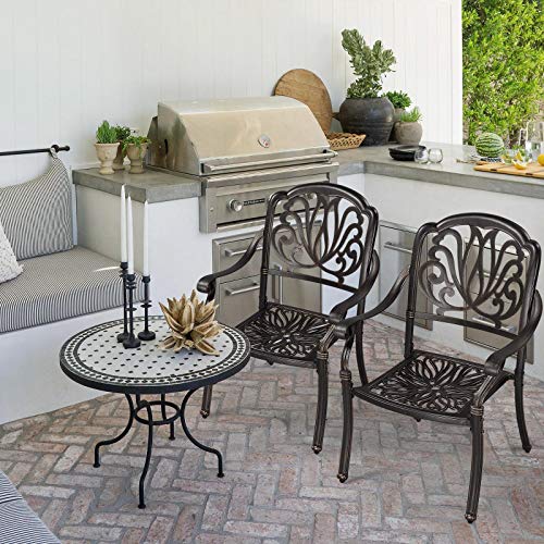 Yaheetech Cast Aluminum Dining Chairs Set Of 2, Stackable Patio Dining Chairs Patio Furniture For Garden Deck Antique, Bronze #TOP1