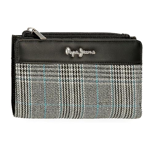 Pepe Jeans Kendra Geldbörse mit Kartenfach, Schwarz, 17 x 10 x 2 cm, Polyester mit Details aus Kunstleder, Schwarz, Talla única, Brieftasche mit Kartenhalter