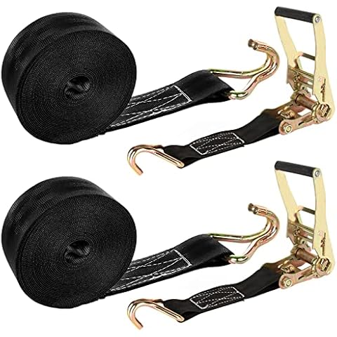 2 Pack 2 Inch Ratchet Straps Heavy Duty 20ft Tie Down Straps Ratchet with Double J Hook, 8000 LBS Break Strength, Cargo Ratchet Straps for Moving, Truck, Trailers, Motorcycles, Kayaks, Car Roof Cover
