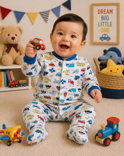 Image of EIO 100% Cotton Rompers Sleepsuits Jumpsuit Night Suits for Infants Newborn Baby Boys & Girls
