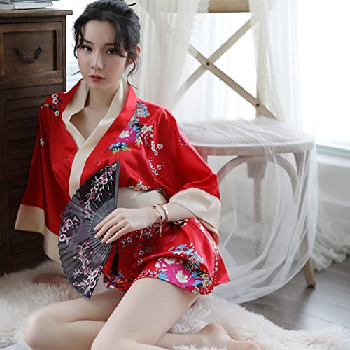 SIQITECHNO Womens Floral Kimono Bathrobe Mini Dress Nightgown Nightwear Japanese Short Yukata Sleepwear Outfit Belt Lingerie2