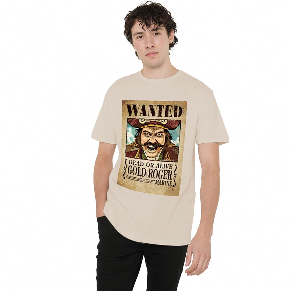 Netflix Unisex Light Sand One Piece Gold Roger Pirate Wanted Poster T-Shirtand In | Size: 3XL