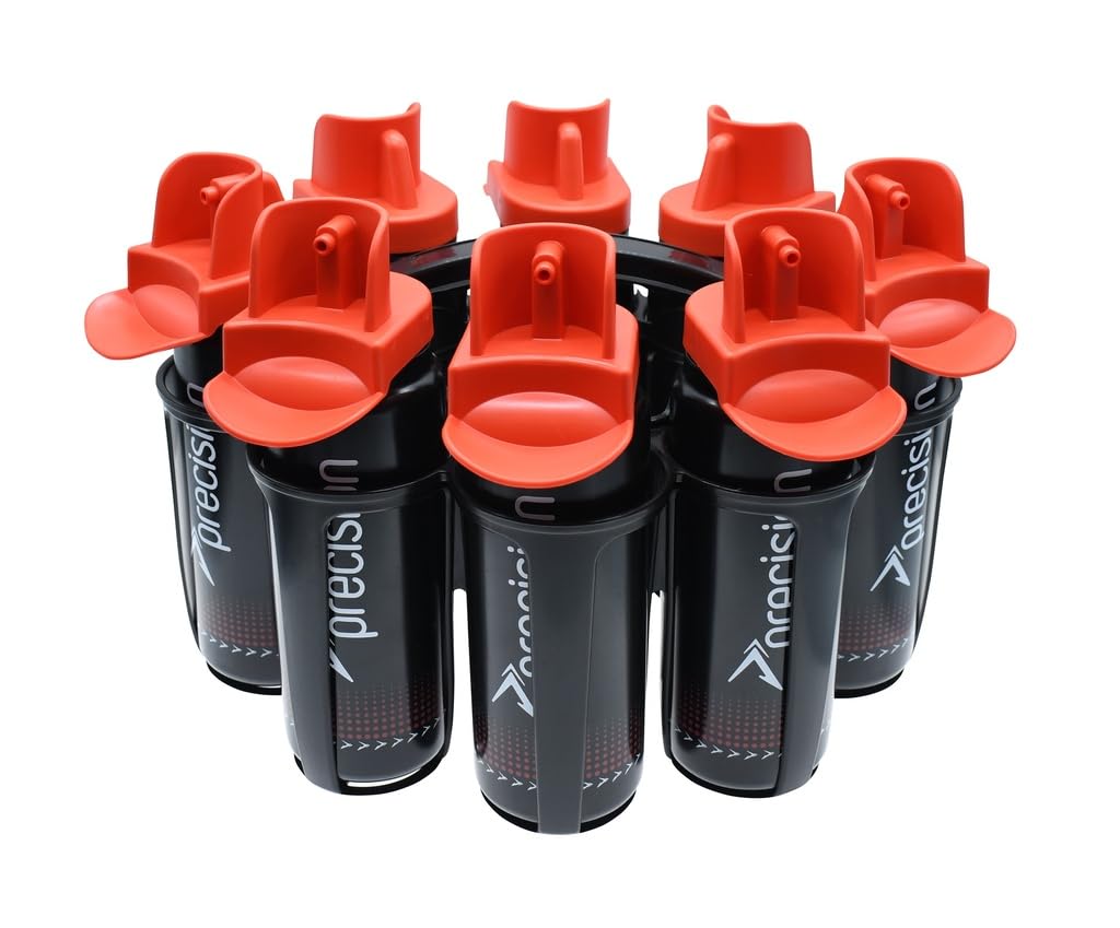 8 Hygiene Water Bottles and Oval Carrier, 8 x 1L BPA Free, Team Sports Bottles, Non Contact Fast Flow Spouts, Dishwasher Safe, Football, Rugby, Hockey, Black