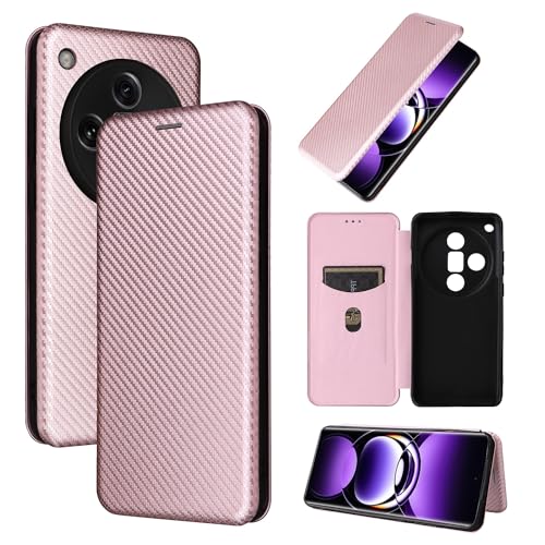 電話スタイル OPPO Find X7 Ultra ケース、高級カーボンファイバー PU+TPU ハイブリッドケース完全保護耐衝撃フリップケースカバー と互換性あり(Pink)