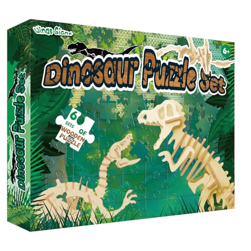 Wings Gaint 3D Wooden Dinosaur Puzzle - 6 Piece Set Wood Dinosaur Skeleton Model Puzzle - DIY Wooden Crafts 3D Puzzle - STEM Toys Gifts for Kids and Adults