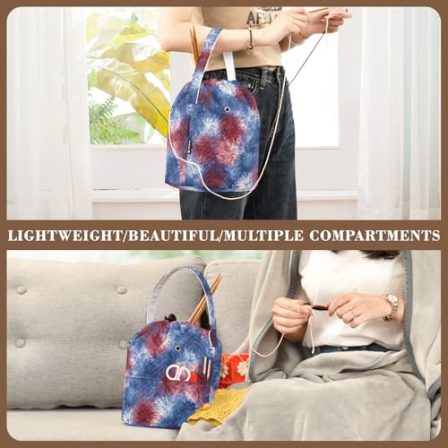 Image of ElliTarr Crochet Bag Yarn Bag with Handle Portable Knitting Project Bag Travel Yarn Storage Organizer Holder Case Retro Tie Dye Fireworks