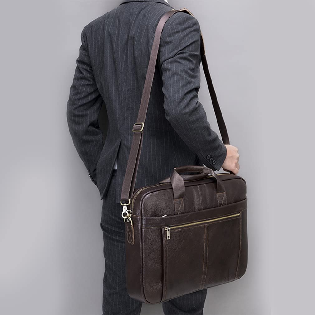 SPAHER - Maletín para ordenador de hombre, piel sintética, regalo de 15,6 pulgadas, de piel, bolso bandolera, toalla de negocios, B015-15,6"-marrón Café