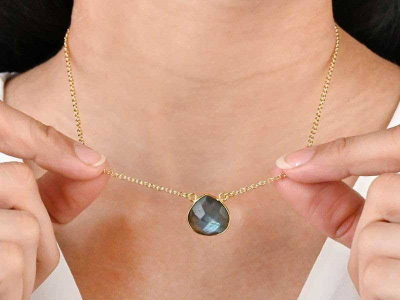 Gempires Multi Labradorite Teardrop Crystal Pendant Necklace Dainty Bezel Pear Gemstone Drop Jewelry with 18 Inch Gold Plated Hypoallergenic Adjustable Chain Gifts for Mom - Image 2
